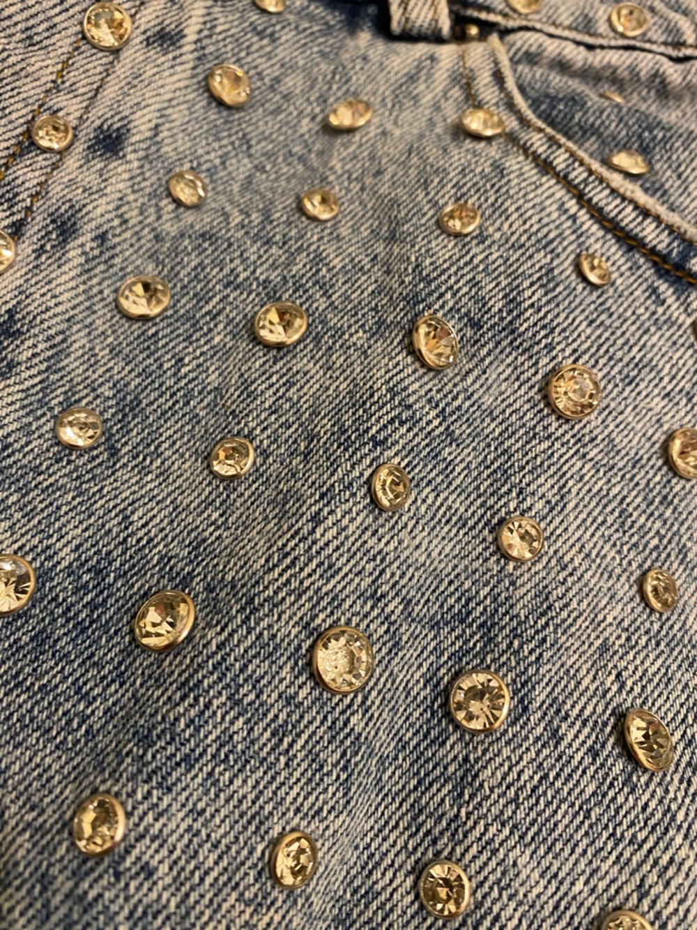 RETROFETE ANGEL EMBELLISHED DENIM SHORT Studded Distressed Denim - Blue. Size 28 - Picture 14 of 15
